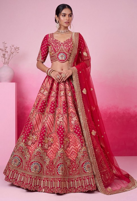 Rani Pink Silk Bridal Lehenga Choli With Gota Patti